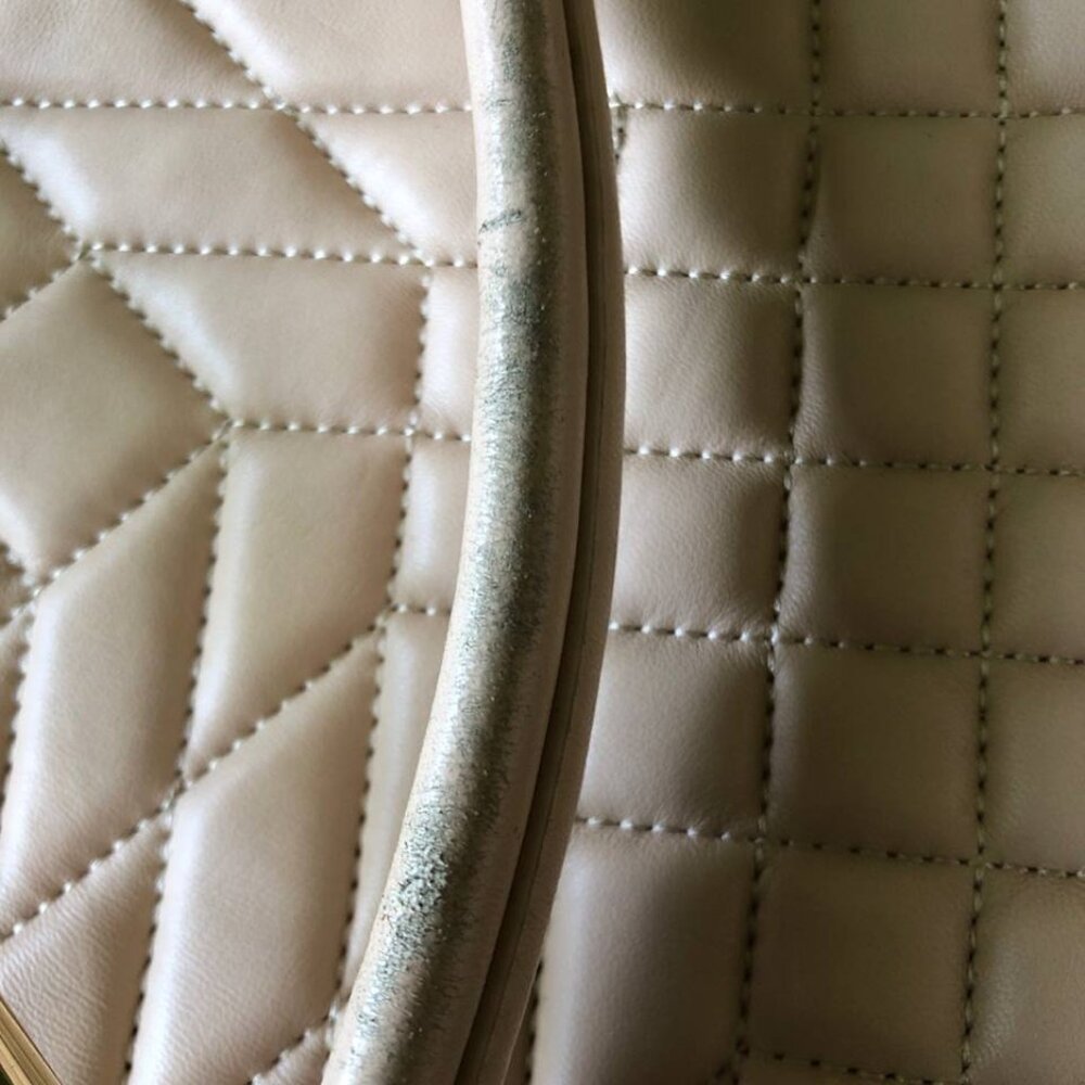 Badgley Mischka Cream With Hint of Pink Quilted Leather Bucket Bag - Picture 13 of 15